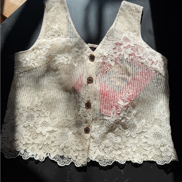 Zara Cream Floral Lace Vest L - Picture 4 of 4